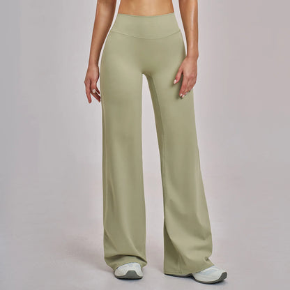 High Waist Wide Leg Yoga Pants Women Butt Lift Workout Trousers Flare Leggings Tummy Control Gym Fitness Straight Leg Bottoms