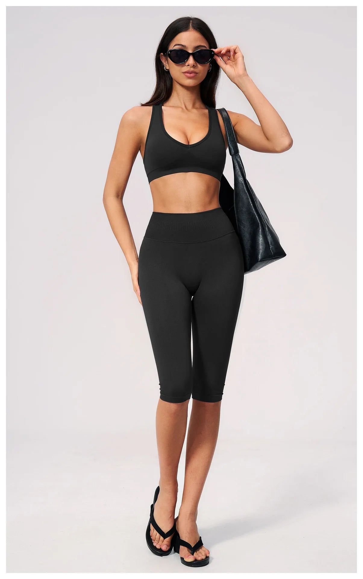 Women's Seamless Ribbed High Waist Yoga Capri Pants Tummy Control Butt Lifting Leggings Squat Proof 4-Way Running Workout Tights