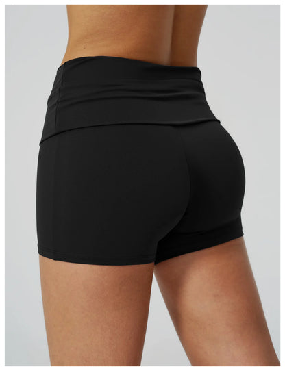Summer Women Fitness Workout Shorts Yoga Shorts Fold Over High Waist Lift Butt Fitness Shorts Women Running Push Up Gym Shorts