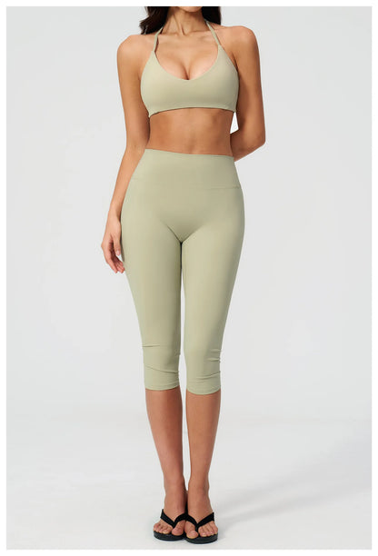 Yoga Pants Women Cropped Pants Sports Pants Fitness Leggings Tights Breathable Quick-drying High Waist Running Workout Pants