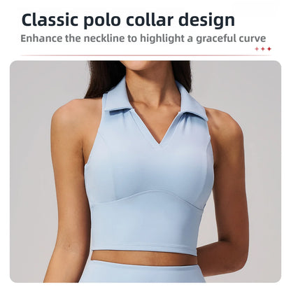 Women's Yoga Tank Push Up Workout Top Quick-Dry Collar Gym Sports Vest Running Female Running Tight Top Women Fitness Underwear