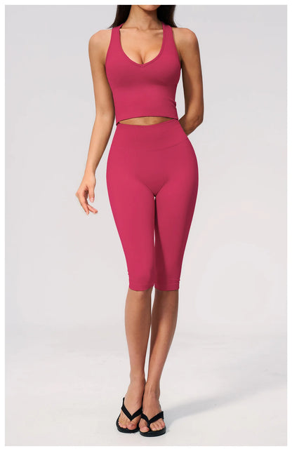 Women's Seamless Ribbed High Waist Yoga Capri Pants Tummy Control Butt Lifting Leggings Squat Proof 4-Way Running Workout Tights