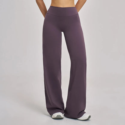 High Waist Wide Leg Yoga Pants Women Butt Lift Workout Trousers Flare Leggings Tummy Control Gym Fitness Straight Leg Bottoms