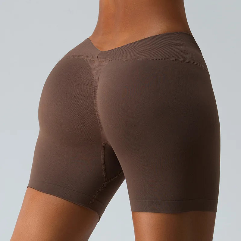 Seamless V Back Yoga Shorts Women Sportwear Fitness Tights Elastic Scrunch Gym Cycling Push Up Running Workout High Waist Shorts