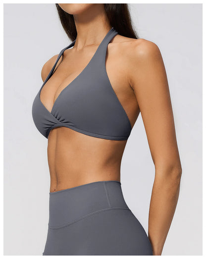 Summer Sports Bra Women Sexy Halter Top High Support Push-up Open Back Gym Wear Impact Fitness Bra Yoga Yops Workout Underwear