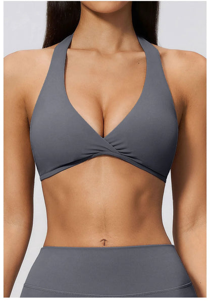 Summer Sports Bra Women Sexy Halter Top High Support Push-up Open Back Gym Wear Impact Fitness Bra Yoga Yops Workout Underwear