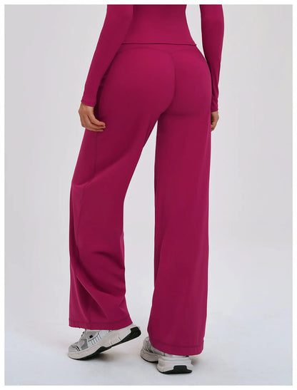 Yoga Pants Women Straight Leg Bottoms Women's Mid-Waist Fitness Pants Gym Leggings Naked Feel Pilates Running Sports Trousers