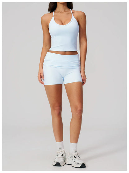 Summer Fold Over Waist Fitness Shorts Women Workout Shorts Yoga Shorts Lift Butt Fitness Shorts Women Running Push Up Gym Shorts
