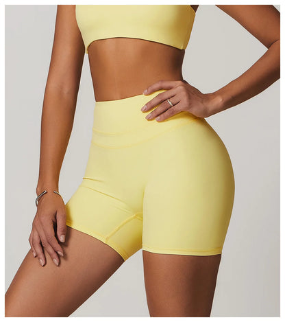 JUREN High Waist Sports Short Women Yoga Shorts Breathable Fitness Tight Women Yoga Legging Shorts Cycling Athletic Gym Shorts