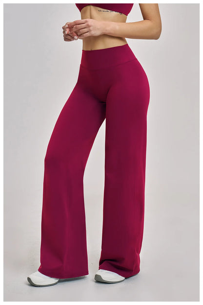High Waist Wide Leg Yoga Pants Women Butt Lift Workout Trousers Flare Leggings Tummy Control Gym Fitness Straight Leg Bottoms