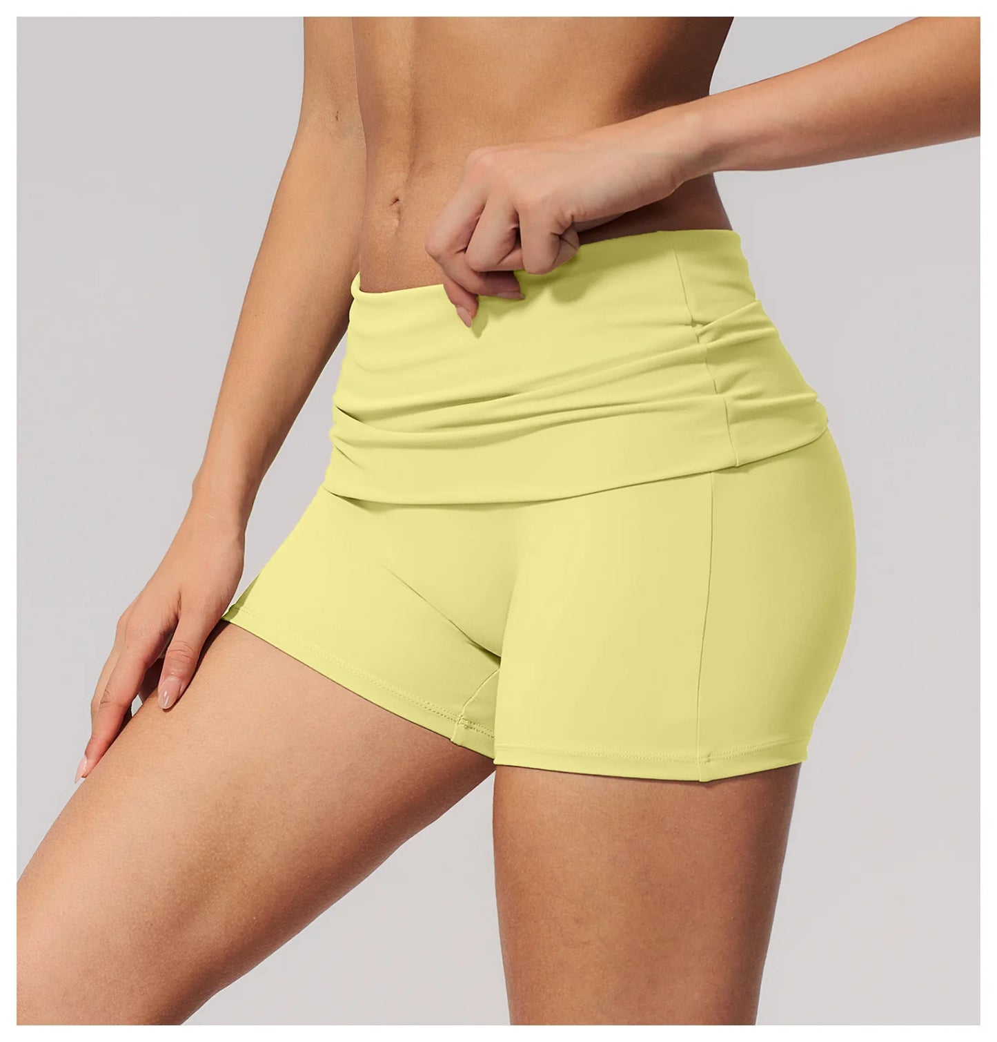 Summer Women Fitness Workout Shorts Yoga Shorts Fold Over High Waist Lift Butt Fitness Shorts Women Running Push Up Gym Shorts