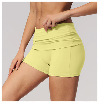 Summer Women Fitness Workout Shorts Yoga Shorts Fold Over High Waist Lift Butt Fitness Shorts Women Running Push Up Gym Shorts