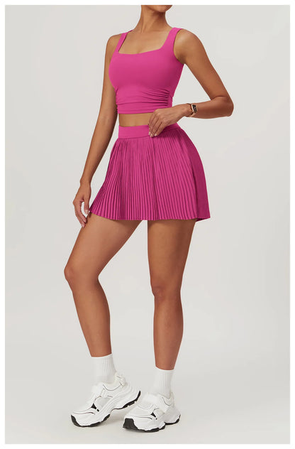 Women Pleated Sports Tennis Skirts Women High Waist Yoga Fitness Short Skirt With Pockets Gym Golf Loose Mini Skirt With Pockets