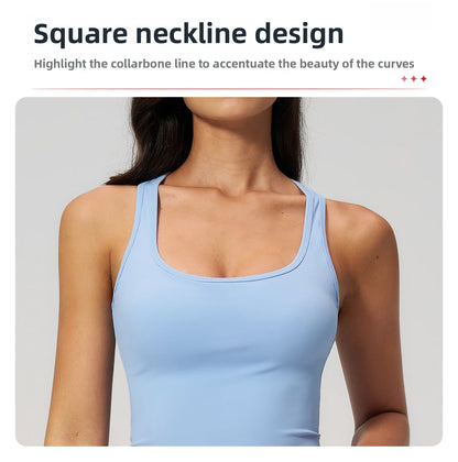 Yoga Vest Women Running Top Tank Top Short Sleeve I-shape Backless Gym Bra Running Workout Top Solid Color Nylon Fitness Top