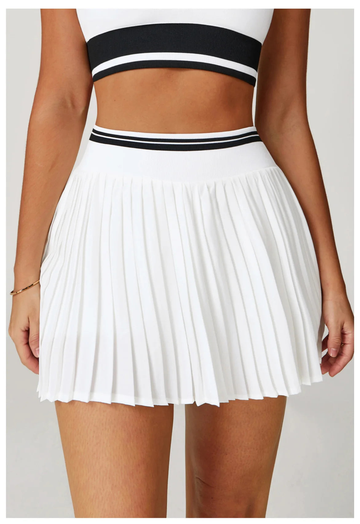 JUREN Summer Color Blocking Yoga Short Skirt Women High Waisted A-line Skirt Fitness Sports Short Skirt Anti Glare Tennis Skirt