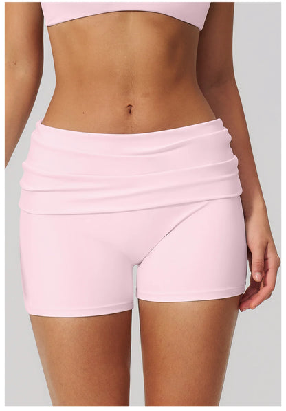 Summer Women Fitness Workout Shorts Yoga Shorts Fold Over High Waist Lift Butt Fitness Shorts Women Running Push Up Gym Shorts