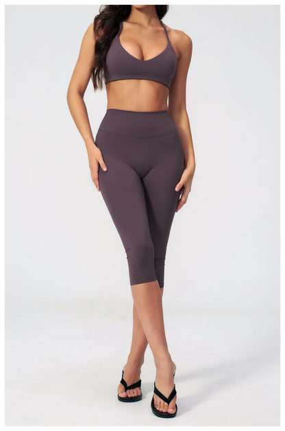 Yoga Pants Women Cropped Pants Sports Pants Fitness Leggings Tights Breathable Quick-drying High Waist Running Workout Pants
