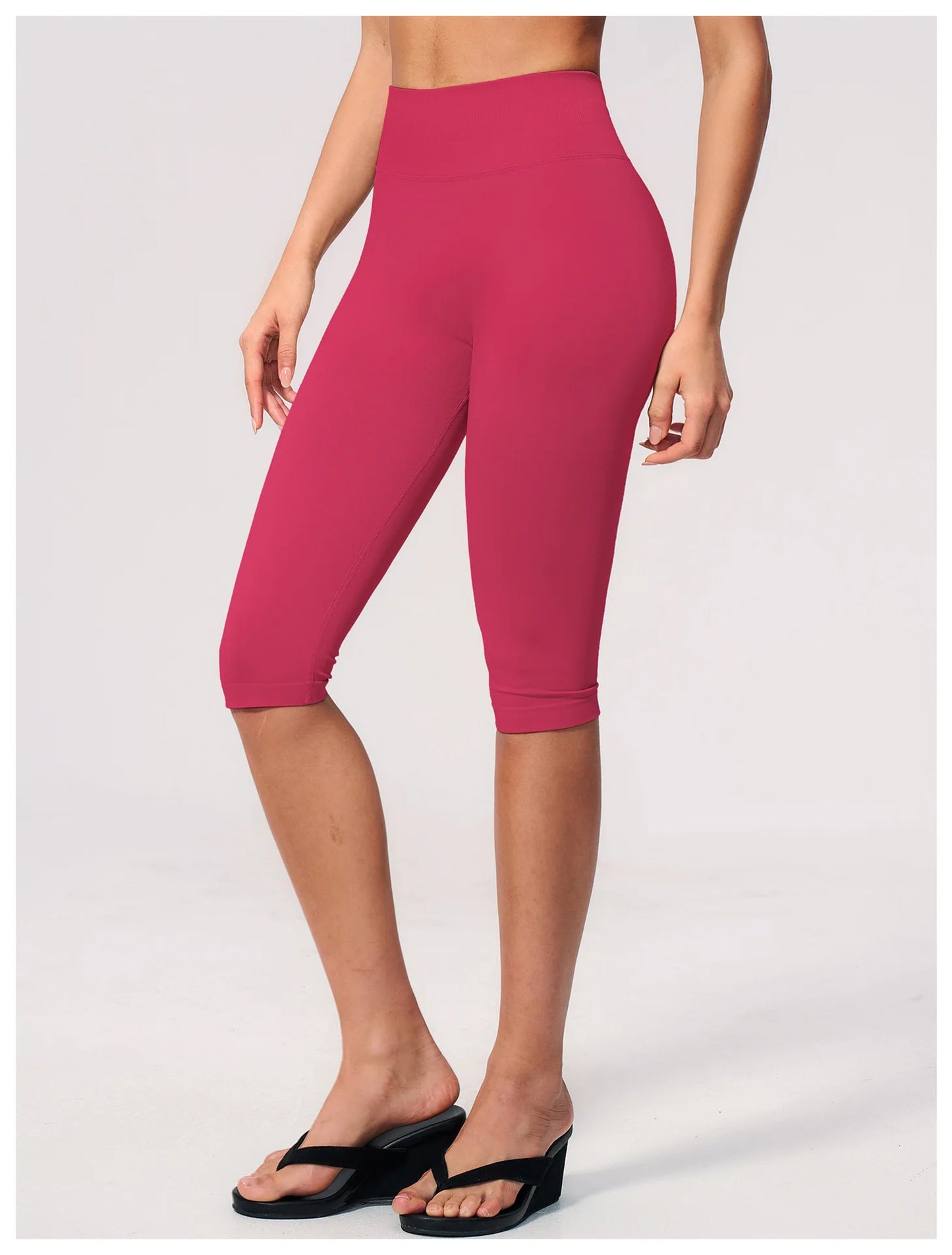 Women's Seamless Ribbed High Waist Yoga Capri Pants Tummy Control Butt Lifting Leggings Squat Proof 4-Way Running Workout Tights