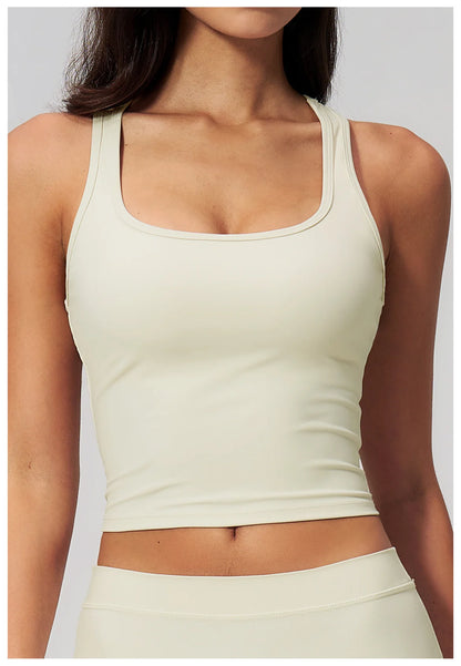 Yoga Vest Women Running Top Tank Top Short Sleeve I-shape Backless Gym Bra Running Workout Top Solid Color Nylon Fitness Top