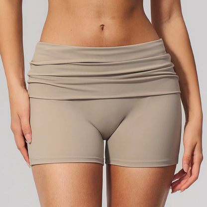 Summer Women Fitness Workout Shorts Yoga Shorts Fold Over High Waist Lift Butt Fitness Shorts Women Running Push Up Gym Shorts