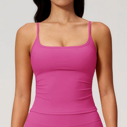 Juren Gym Tank Top With Built In Bra Women's Yoga Clothing Summer Running Square Neck Fitness Vest Beautiful Back Sports Workout