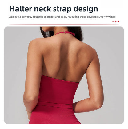Summer Sports Halter Yoga Top Gym Vest Woman Backless Tank Tops Seamless Push Up Sport Bra Running Vest Workout Top Activewear