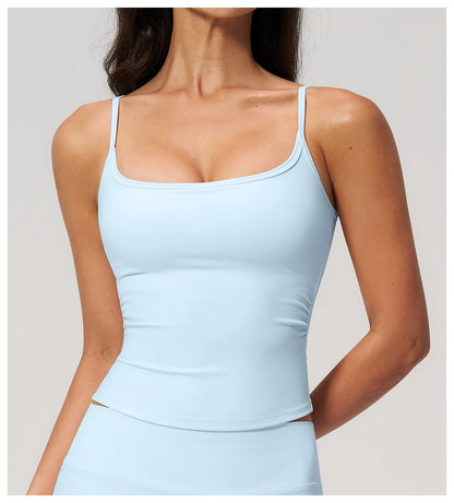 Juren Gym Tank Top With Built In Bra Women's Yoga Clothing Summer Running Square Neck Fitness Vest Beautiful Back Sports Workout