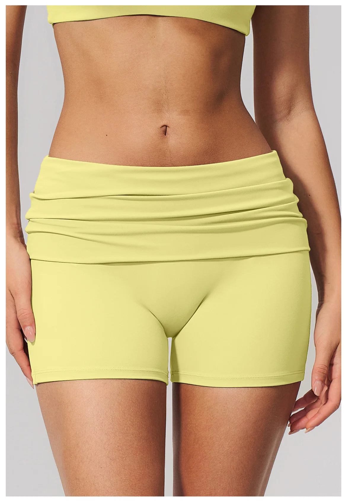 Summer Women Fitness Workout Shorts Yoga Shorts Fold Over High Waist Lift Butt Fitness Shorts Women Running Push Up Gym Shorts