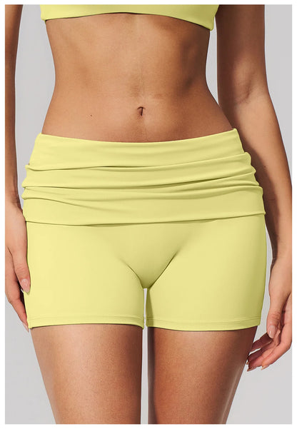 Summer Women Fitness Workout Shorts Yoga Shorts Fold Over High Waist Lift Butt Fitness Shorts Women Running Push Up Gym Shorts