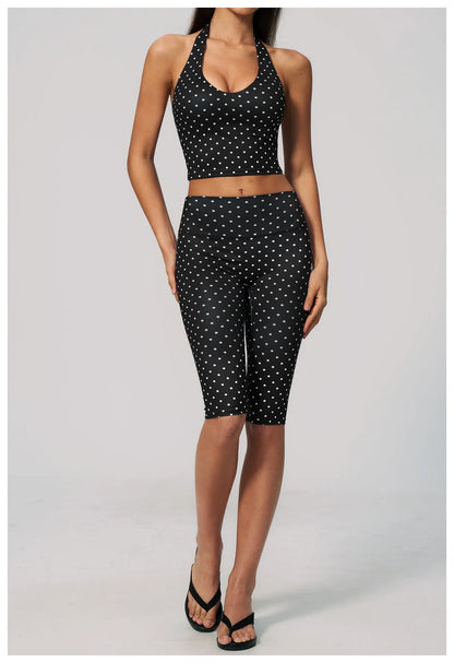 Polka Dot Yoga Capri Pants Women Sports Leggings Woman High Waist Push Up Gym Fitness Yoga Pants Running Athletic Legging Summer