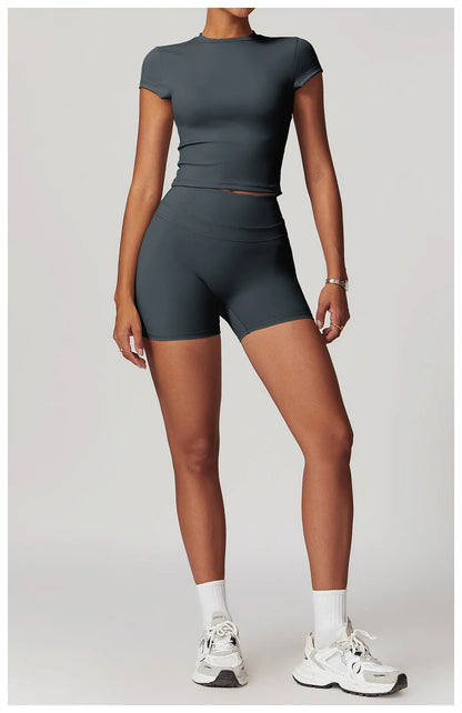 JUREN High Waist Sports Short Women Yoga Shorts Breathable Fitness Tight Women Yoga Legging Shorts Cycling Athletic Gym Shorts