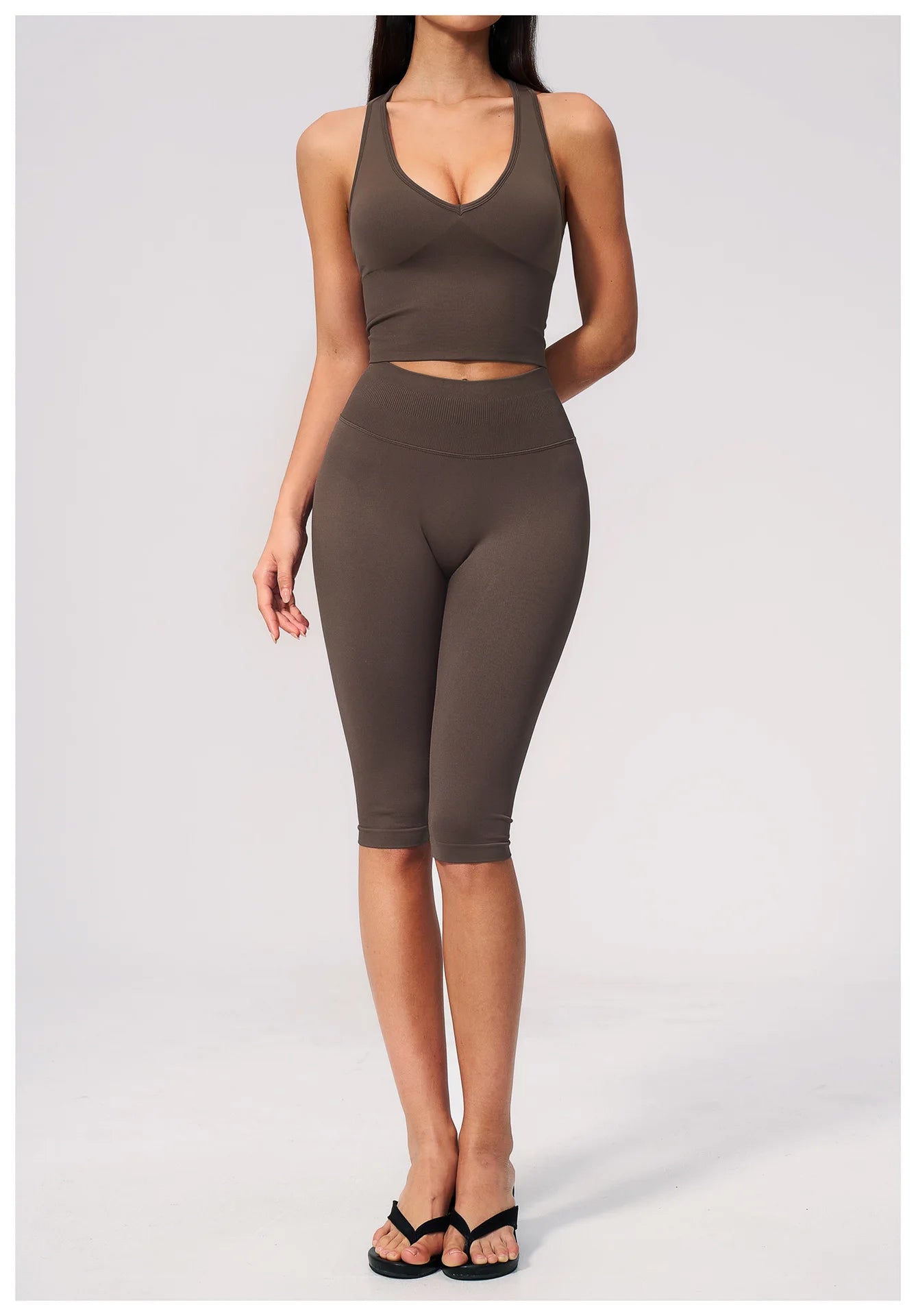 Women's Seamless Ribbed High Waist Yoga Capri Pants Tummy Control Butt Lifting Leggings Squat Proof 4-Way Running Workout Tights