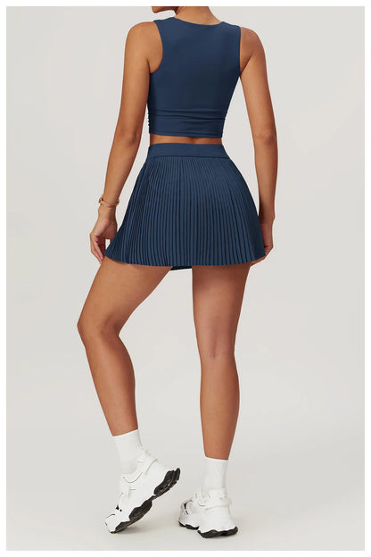 Women Pleated Sports Tennis Skirts Women High Waist Yoga Fitness Short Skirt With Pockets Gym Golf Loose Mini Skirt With Pockets