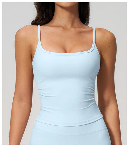 Juren Gym Tank Top With Built In Bra Women's Yoga Clothing Summer Running Square Neck Fitness Vest Beautiful Back Sports Workout