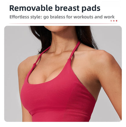 Summer Sports Halter Yoga Top Gym Vest Woman Backless Tank Tops Seamless Push Up Sport Bra Running Vest Workout Top Activewear