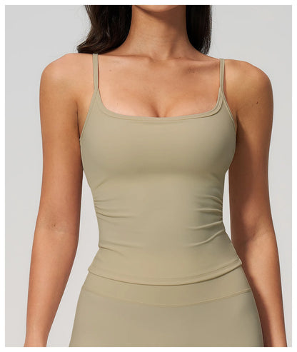 Juren Gym Tank Top With Built In Bra Women's Yoga Clothing Summer Running Square Neck Fitness Vest Beautiful Back Sports Workout