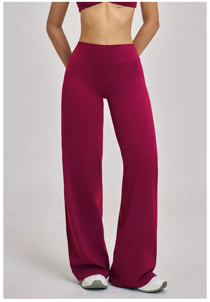 High Waist Wide Leg Yoga Pants Women Butt Lift Workout Trousers Flare Leggings Tummy Control Gym Fitness Straight Leg Bottoms