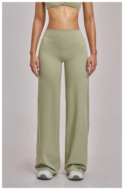 High Waist Wide Leg Yoga Pants Women Butt Lift Workout Trousers Flare Leggings Tummy Control Gym Fitness Straight Leg Bottoms