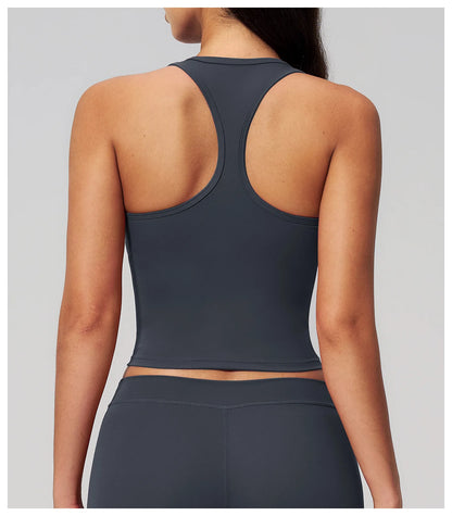 Yoga Vest Women Running Top Tank Top Short Sleeve I-shape Backless Gym Bra Running Workout Top Solid Color Nylon Fitness Top