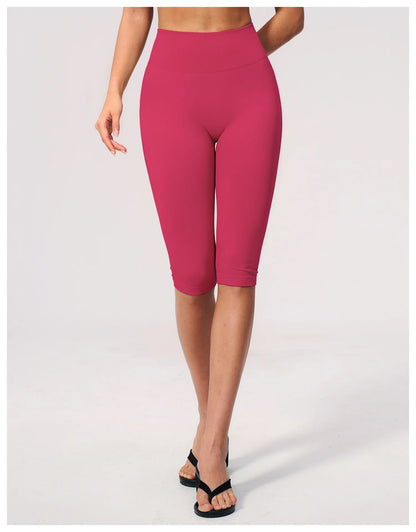 Women's Seamless Ribbed High Waist Yoga Capri Pants Tummy Control Butt Lifting Leggings Squat Proof 4-Way Running Workout Tights