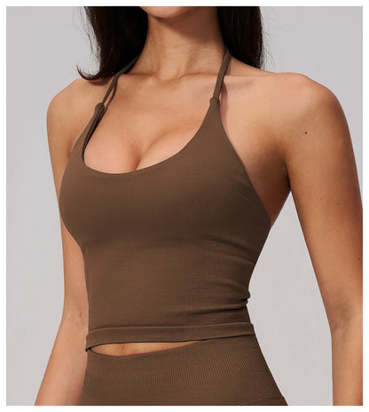 Summer Sports Halter Yoga Top Gym Vest Woman Backless Tank Tops Seamless Push Up Sport Bra Running Vest Workout Top Activewear