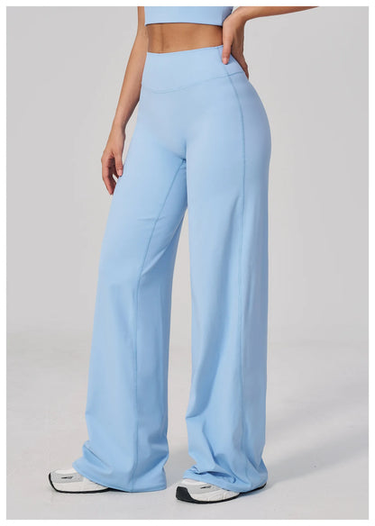 High Waist Wide Leg Yoga Pants Women Butt Lift Workout Trousers Flare Leggings Tummy Control Gym Fitness Straight Leg Bottoms