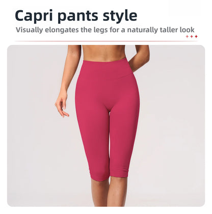 Women's Seamless Ribbed High Waist Yoga Capri Pants Tummy Control Butt Lifting Leggings Squat Proof 4-Way Running Workout Tights