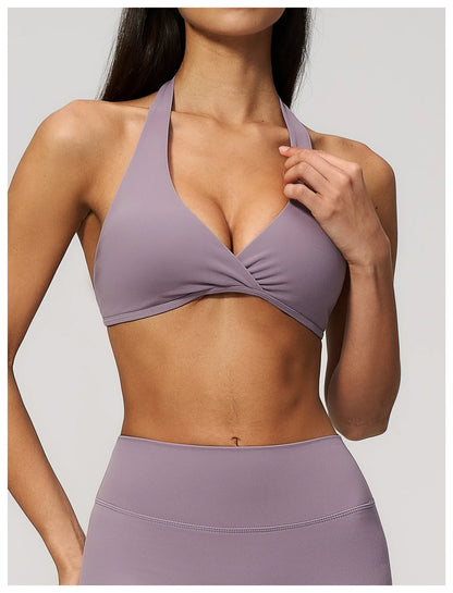 Summer Sports Bra Women Sexy Halter Top High Support Push-up Open Back Gym Wear Impact Fitness Bra Yoga Yops Workout Underwear