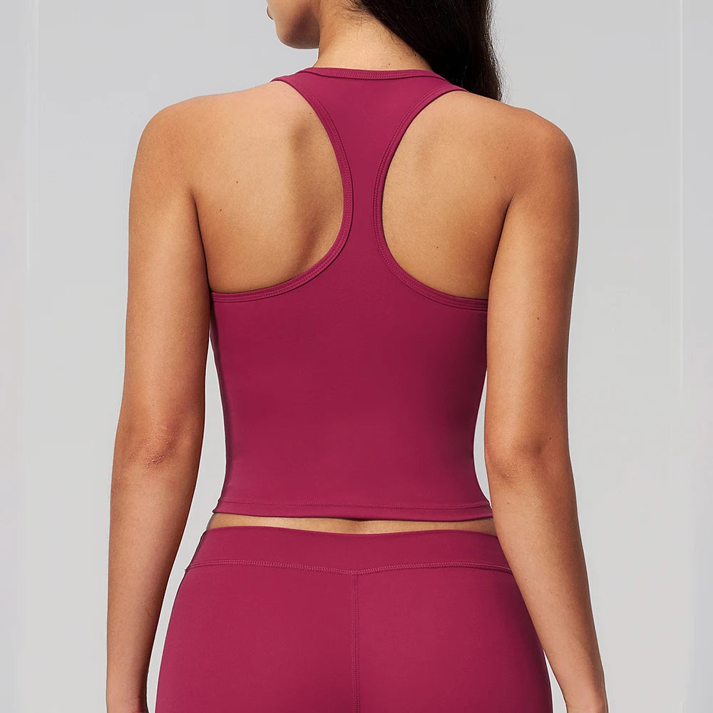 Yoga Vest Women Running Top Tank Top Short Sleeve I-shape Backless Gym Bra Running Workout Top Solid Color Nylon Fitness Top