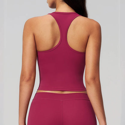 Yoga Vest Women Running Top Tank Top Short Sleeve I-shape Backless Gym Bra Running Workout Top Solid Color Nylon Fitness Top