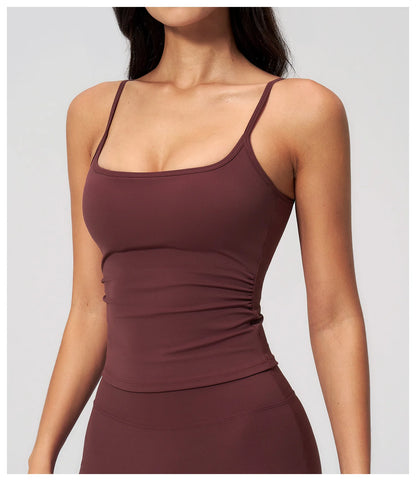 Juren Gym Tank Top With Built In Bra Women's Yoga Clothing Summer Running Square Neck Fitness Vest Beautiful Back Sports Workout