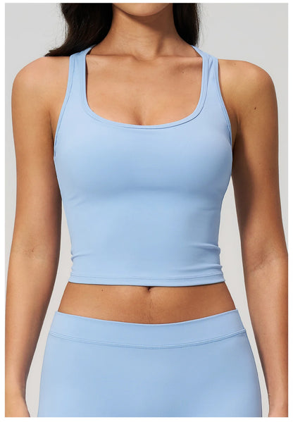 Yoga Vest Women Running Top Tank Top Short Sleeve I-shape Backless Gym Bra Running Workout Top Solid Color Nylon Fitness Top