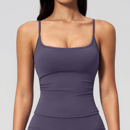 Juren Gym Tank Top With Built In Bra Women's Yoga Clothing Summer Running Square Neck Fitness Vest Beautiful Back Sports Workout