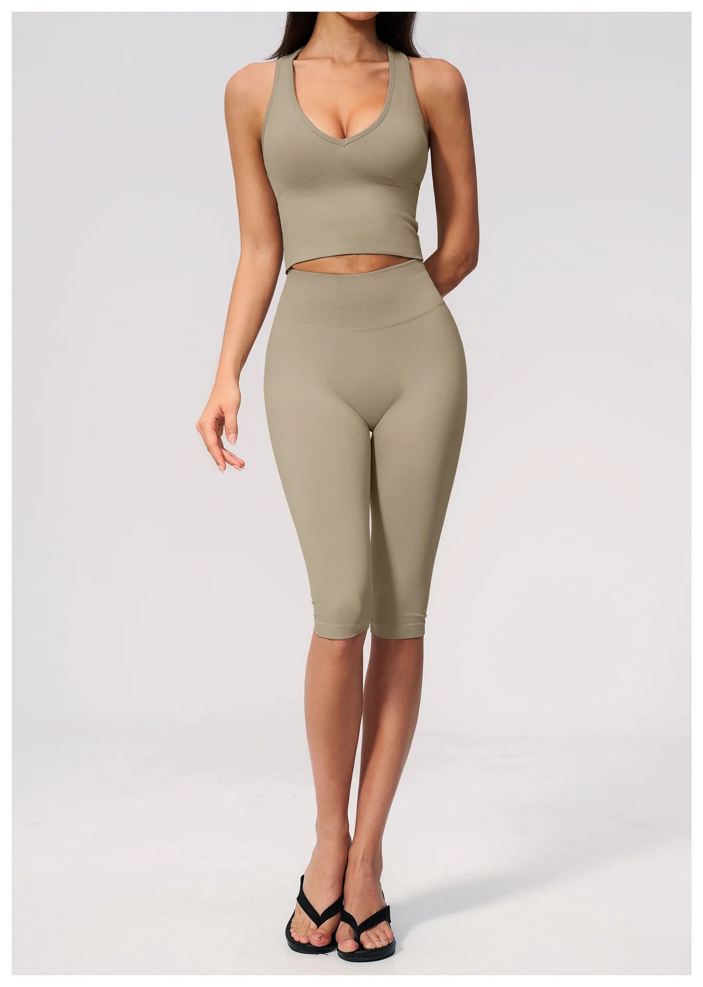Women's Seamless Ribbed High Waist Yoga Capri Pants Tummy Control Butt Lifting Leggings Squat Proof 4-Way Running Workout Tights